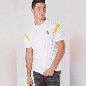 Calvin Klein “Rib Tipping” Y2K Style White Yellow T Shirt Size Small New Tags